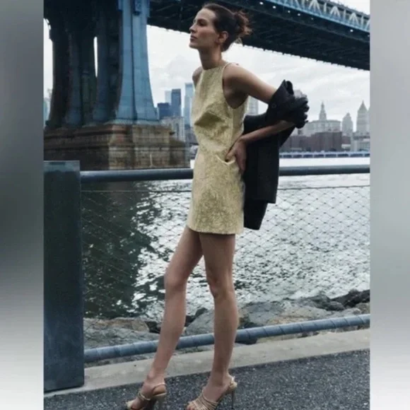Zara Collection Shiny Gold Halter-style Mini Dress Medium - Picture 7 of 10